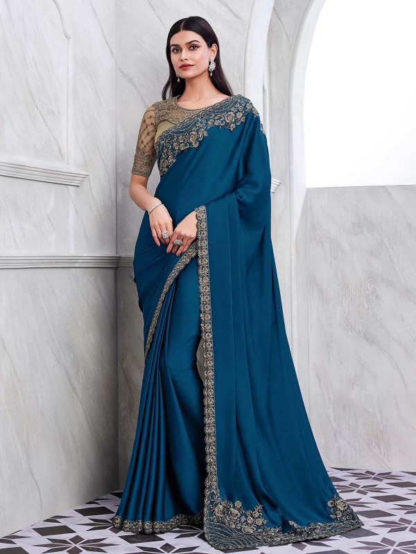 Teal Blue Walnut Silk Saree